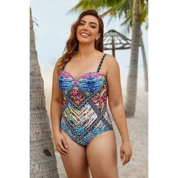 Swimsuits For All Macrame Underwire One Piece Swimsuit Cut Out Plus Size 18 - Picture 3 of 16